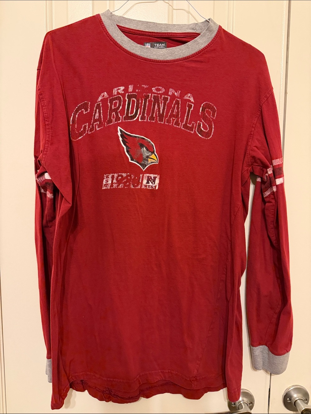 NFL Team Apparel Red Long Sleeve Tee with Gray Trim